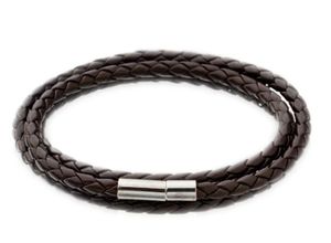 Partihandel-Läder Bangle Armband Svart / Brunt Mesh Magnetic Rostfritt Stållås Dubbel Wrap Wristband Vacker Titanium Armband för män
