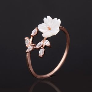 Wholesale rose gold leaf ring for sale - Group buy Cute Crystal Leaf Shell Flower Ring for Women Ladies Girls Rose Gold Shell open Rings Size adjustable