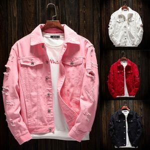 Pink Red Mens Jackets Spring Fallautumn Designer Jacket Men Jackets Long Sleeve Tops Coat Front Pocket Denim Jacket Streetwear Designer Shirts Mens Coats 9076