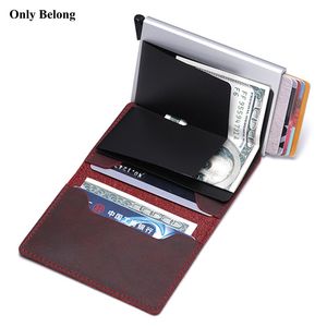 Genuine Leather Alum Card Holders Blocking Wallet Automatic Push Up Credit Business Wallet Case Protector