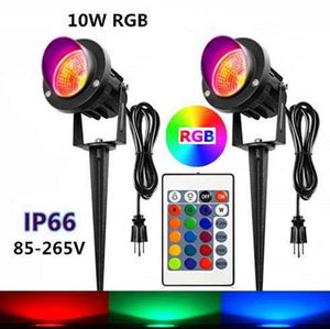 Color Changing LED Landscape Lights with RF Remote 10W RGB Waterproof Outdoor Tree Garden Holiday Lighting with US Plug Free Shipping