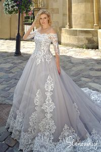 Silver and Ivory Wedding Dresses With Long Sleeves 2020 New Custom Made Sheer Illusion Top Vintage Colored Wedding Gowns Non White