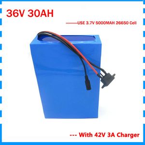 Gratis tullavgift 36 Volt 30Ah Batteripaket 36V litiumjonbatteri med 50A BMS 42V 3A laddare 26650 cell