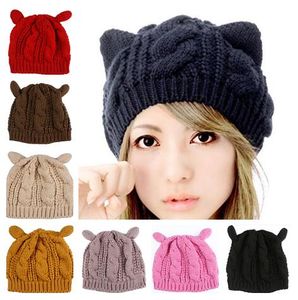 Hohe Qualität NEUE Katze Ohr Neue Ankunft Elegante Frauen Gestrickte Hüte Pelz Kaninchen Kappe Herbst Winter Damen Weibliche Mode Skullies hut