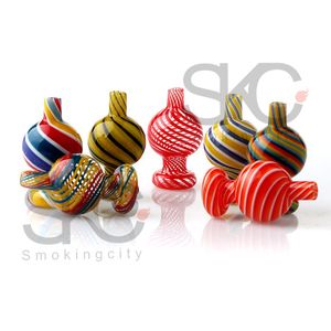 DHL!! US Striped Glass Bubble Carb Cap Luminous Carb Caps For 10mm 14mm 18mm Domeless Beveled Edge Quartz Nail Dab Rig Water Bong