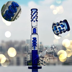 14,2 tum lila svartblå glas Bong Hosah Spiral Water Pipe rakt dabbrigg och perc oljeriggar 14 mm Joint Bongs rökande rör
