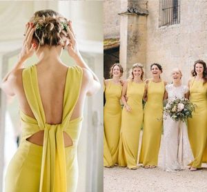 Unique Back Orange Bridesmaid Dresses Sheath Long 2020 Jewel Chiffon Garden Wedding Dress Guests Maid Of Honor Prom Evening Formal Dress