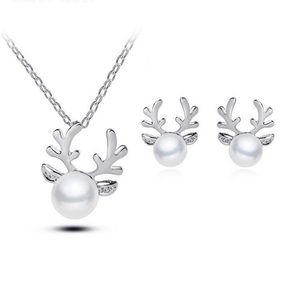 Wholesale jewelry sets for women resale online - Pearl Jewelry Sets Women Fashion cute Pearl Deer Earrings Ear Stud Necklace Inlay Rhinestones Exquisite Gifts Deer Party Jewelry Set