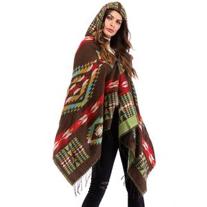 Women's Winter Designer Capes Thick Wool Casual Fashion Big Sized Outerwear Tops Wind Hooded Retro Printed Warm Oversized Loose Coats