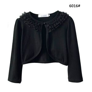 Nya Baby Girls Bolero Kids Sleeves Lace Bomull Foder Beading Blomma Shrug Girl Coat Fashion Toddler Girl Short Jacket