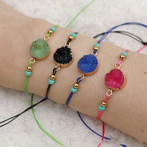 Bracciale in pietra di resina fatto a mano Crea braccialetti intrecciati con corda di cera di carta per regalo di gioielli da spiaggia estiva per ragazze