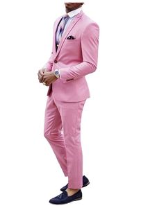 Handsome Pink Groom Tuxedos Peak Lapel Slim Fit Groomsmen Wedding Tuxedos Popular Men Formal Prom Jacket Blazer Suit(Jacket+Pants+Tie) 1300