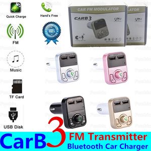 Автомобиль B3 Многофункциональный Bluetooth передатчик 2.1a Dual USB Автомобильное зарядное устройство FM MP3-плеер Автомобильный комплект поддержки TF Card Handsfree с микрофоном 100 шт.