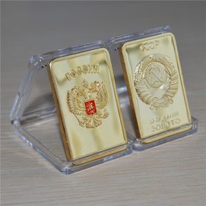 Free Shipping 5Pcs, USSR Soviet National Emblem CCCP Gold Plated Bullion Bar Russian Souvenir Coin