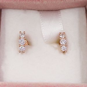 Sparkling Elegance Earrings Authentic 925 Sterling Silver Studs Rose Fits European Pandora StyleJewelry Andy Jewel 280725CZ