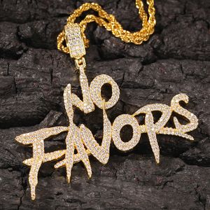 New Arrival Gold Plated Bling Cubic Zirconia Letters No Favors Necklace Bijoux Hip Hop Punk Rock Sweater Chain Jewelry Gifts for Men Women