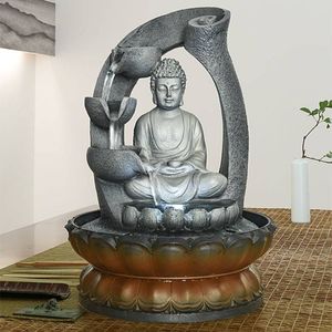 Venta al por mayor de Fuente de Buda - 11in Buda fuente de mesa Agua para HomeOffice decoración, escultura decorativa con el flujo de agua LED LightCircular fo