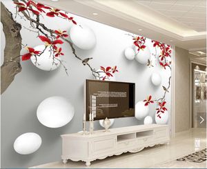 3d wallpaper custom photo murals D white ball red leaf bird flower bird wall decoration painting decor wall art pictures