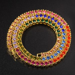 4MM Colorful crystal 1 Row Tennis Chains For Mens Bling Iced out diamond Hip Hop Gold Silver Choker Necklace Women Rapper Jewelry