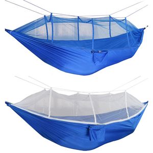 12 Colors 260*140cm Hammock With Mosquito Net Outdoor Parachute Hammock Field Camping Tent Garden Camping Swing Hanging Bed BH1746 TQQ