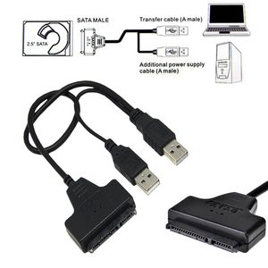 50CM Cables 2.0 SATA 7+15Pin Dual USB Adapters Transferring Cable For 2.5 or 3 inch HDD Laptop Hard Disk Drive