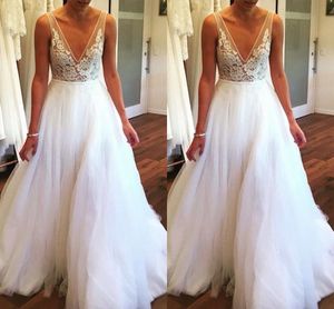 Sexy Deep V-neck Beach Wedding Dresses Tulle Lace A-line Custom Made Wedding Gowns Bohemian Plus Size Cheap Party Dress 2019 Long