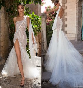 Elihav Sasson Mermaid Wedding Dresses One Shoulder Lace Appliques Illusion Backless Bridal Gowns Side Split Sexy Beach Wedding Dress
