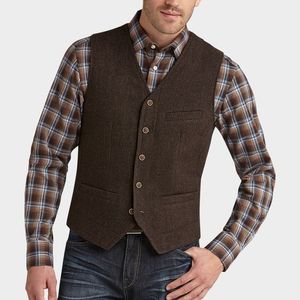 Mörkbrun strand Groom Västar 2019 Slim Fit med fickor Bröllop Waistcoat bästa män väst för bröllopsfest