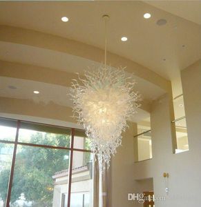 100% soprado Art Deco de vidro Murano lustre branco moderno de vidro Teto alto decorativa Luz LED Fonte Villa Decor Chandelier