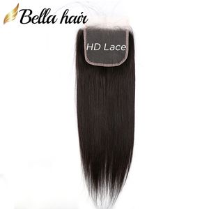 Bella Saç Dantel Kapatma 4x4% 100 İnsan Virgin Hairclosure Bebek Saç Doğal Renk