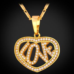 Tiny Zircon Inlaid Love Pendant Chain 18K Yellow Gold Filled Fashion Womens Pendant Necklace Gift