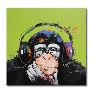 Dekorerad abstrakt bild konstmålning på duk handmålade chimpansolja målning för soffa väggdekoration [ingen ram]