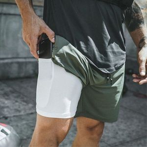 New Men's Running Shorts Mens Sports Shorts Male Quick Drying Training Exercise Jogging Gym with Built-in pocket Liner