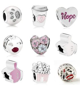 20 sztuk filiżanka kawy szminka popcorn Magnolia Paw Drukuj Silver Charms Koralik Wisiorek Koraliki Fit Europejskiej Urok Pandora Bransoletka Biżuteria DIY Xmas