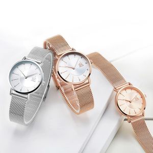 Creative Women Watches Luxury Rosegold Quartz Ladies Watches Relogio Feminino Mesh Band Wristwatches Reloj Mujer with Box