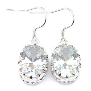 Luckyshine Weddings Jewelry Earring Silver 925 White Oval Topaz Gems Ear For Women Zircon Hook Earrings