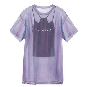 Womens Mesh Sheer Tshirt Camisole 탑스 패션 Seethrough 반소매 헐렁한 착용 여성 여름 느슨한 캐주얼 의상