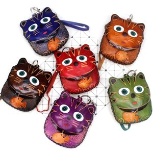 Leather Zippered 3D Owl Coin Purse Handcrafted Change Pouch Purse Wrist Clutch with Keyring for Women / Girls