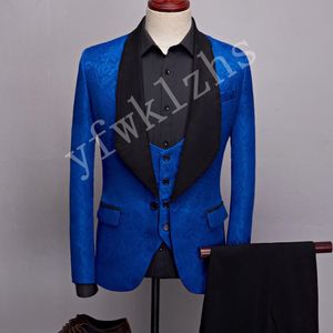 Bonito One Button Groomsmen xaile lapela noivo smoking Homens ternos de casamento / Prom / Jantar melhor homem Blazer (Jacket + Calças + Tie + Vest) W53