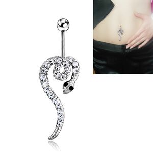 Sexig Wasit Snake Animal Belly Dance Crystal Body Jewelry Rostfritt stål Rhinestone Navel Bell Button Piercing Dingle Rings for Women