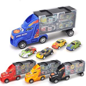 4pcs/set Portable Kids Mini Pull Back Cars Toy Diecast Alloy Car Model Toys Container Truck Child Kids toys Best Gift Random Color