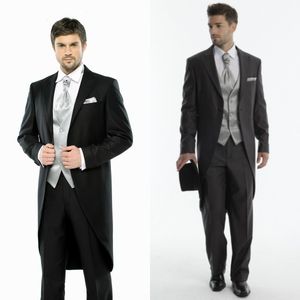 2019 Yeni Tasarlanmış Düğün Tailcoat Loş Gri Trim İyi Adam Groomsmen Damat İş Giyim erkek Düğün Takım Elbise Ceket + pantolon + Yelek