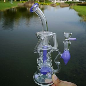 Duplo Recycler Hookahs Dab Rigs Fab Ovo Heady Bong Turbina Percolador Vidro Bongo Colorido Leitosos Roxo Verde Água Tubos com tigela de 14mm