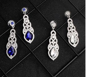 2022 Sexy Royal Blue Sliver Biżuteria Dżetki Kolczyki ślubne dla biżuterii panny młodej Wysokiej jakości projektant do sukni wieczorowej