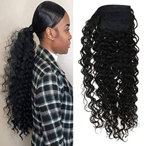 venda de fábrica 100% virgem brasileiro # cor 1B Kinky extensão do cabelo rabo de cavalo encaracolado humano para a mulher preta