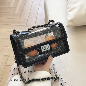 디자이너 fannypack 숄더백 지갑 핸드백 패션 PVC 명확한 투명한 다이아몬드 격자 스레드 여성 체인 크로스 바디 백 평범한 플랩