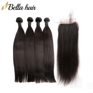 Brazylijskie ludzkie wątek 4PCS z 1PC TOPE ZAMKNIĘCIE SILKIMY PRAWO HAIL HAIR ODDZIELANIE DOUBLE WEFTS UNPRETRES