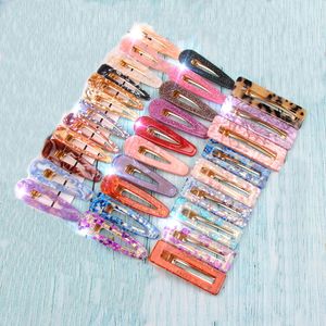 Capelli acrilici BB Clip Snap Barrettes Accessori Forcina Donna Ragazze Acido acetico Leopardo Rettangolo Lucido Stagnola Hairgrip 20 pezzi FJ901