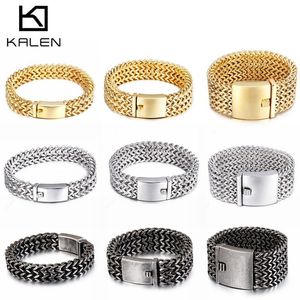 Kalen NEW Stainless Steel Link Chain Armband High Polished Dubai Gold Mesh Armband för män Cool Smycken Tillbehör Gåvor Y200107