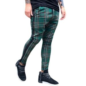 Casual Plaid Joggers Regularne Fit Male Streetwear Sznurek Długość Długość Spodnie Spodnie Mężczyźni Pantalones Hombre Pantalon Homme 20